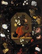 Juan de  Espinosa Still-Life with Flowers with a Garland of Fruit oil on canvas